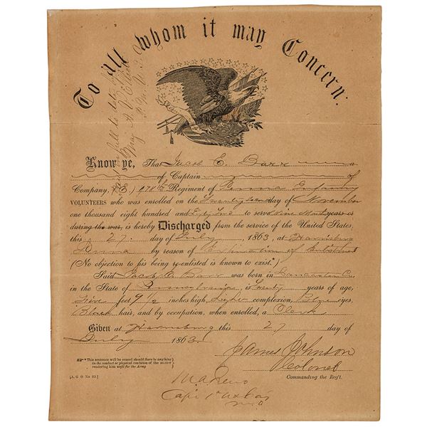 Little Bighorn: Marcus A. Reno Document Signed (1863)