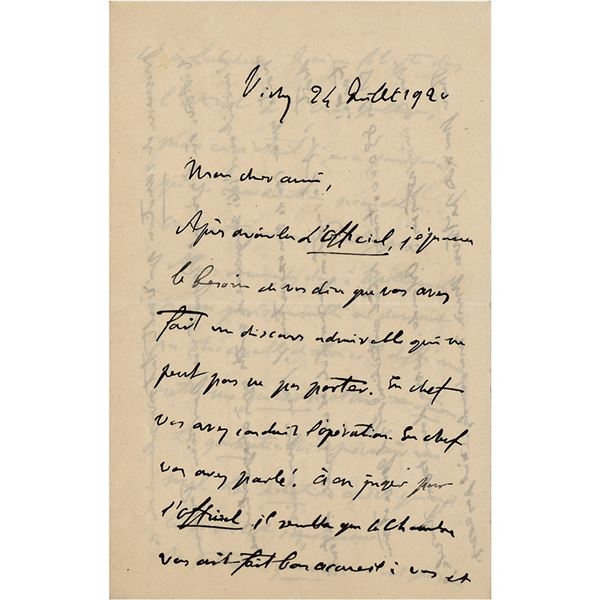 Georges Clemenceau Autograph Letter Signed