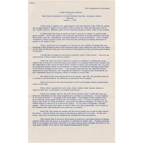 Richard Nixon 1959 Soviet Union 'Kitchen Debate' Transcripts