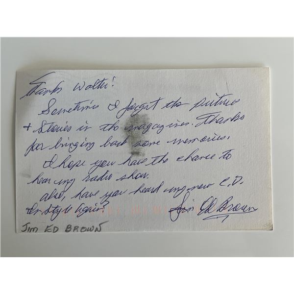 Jim Ed Brown signed note