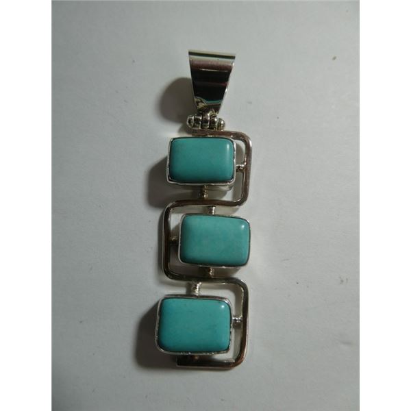 3 stone turquoise pendant. Set in 925 sterling