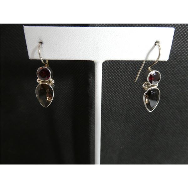 Garnet and smokey topaz earrings.