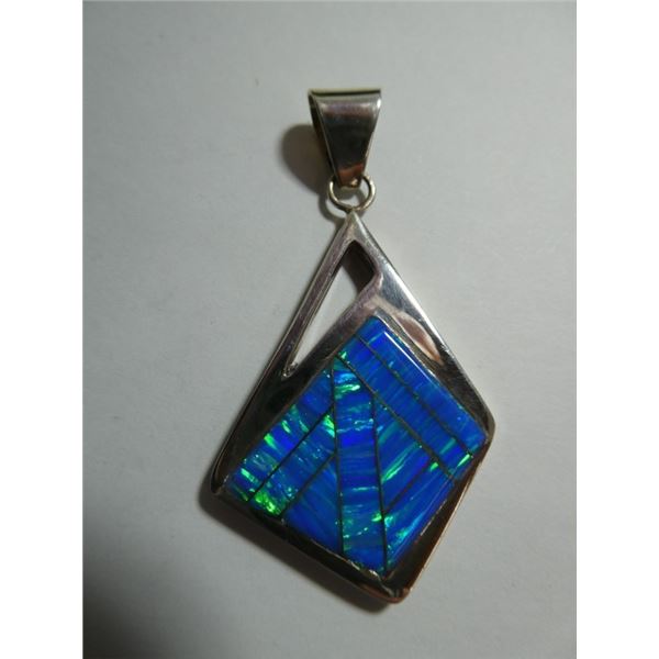 Inlay blue opal pendant. 925 sterling silver