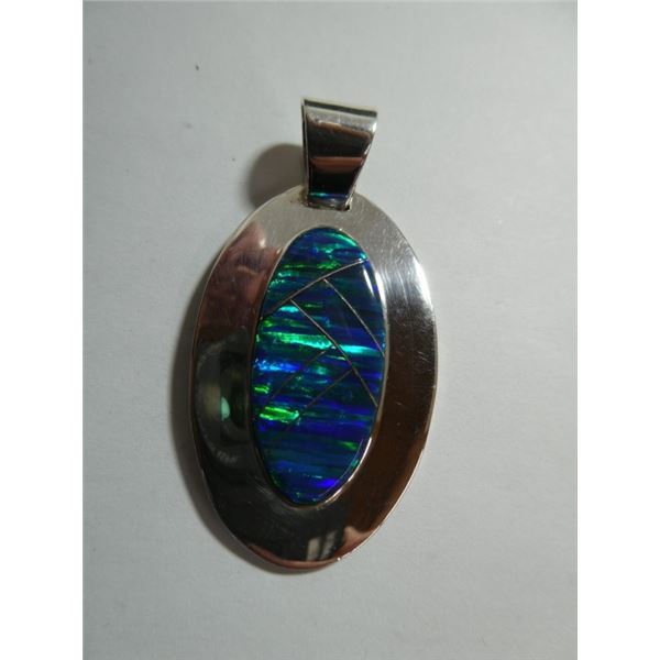 Inlay blue opal. Smooth 925 Sterling silver