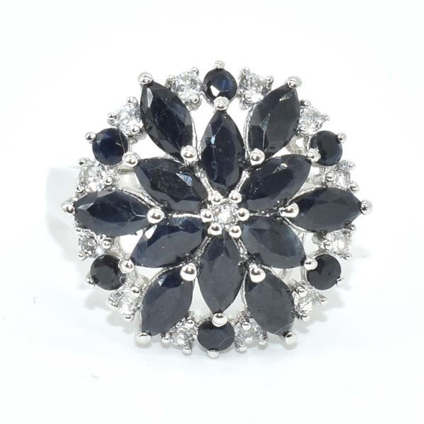 SILVER BLUE SAPPHIRE(3.5CT) RHODIUM PLATED RING (~SIZE 7) (~WEIGHT 4.85G)