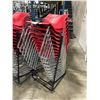 Image 2 : 10 RED PLASTIC STACKING COMMERCIAL EVENT CHAIRS ON BLACK METAL MOBILE CHAIR CART