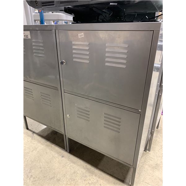 GREY METAL 2 DOOR LOCKING STORAGE LOCKER WITH KEY & CONTENTS 24 W X 16 D X 41 H