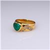 Image 2 : Vintage 18K Yellow Gold Emerald & Diamond Ring