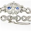 Image 3 : Antique Art Deco Platinum GIA Round Diamond Sapphire Infinity Leaf Link Bracelet