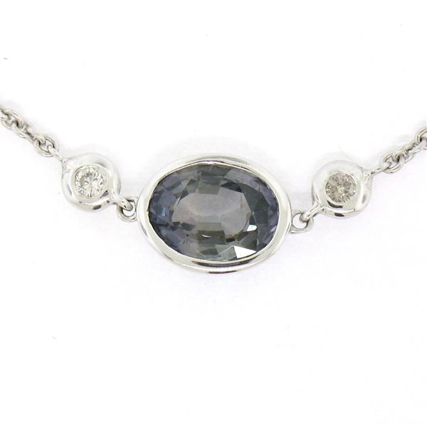 NEW 18K W Gold 16  1.23 ctw GIA Bluish Green Sapphire & Diamond Pendant Necklace