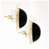 Image 4 : Vintage 14K Yellow Gold Round Cabochon Black Onyx Button Earrings w/ Plain Frame