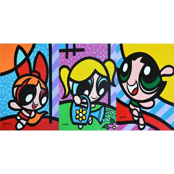 MORAIS **THE POWERPUFF GIRLS (TRIPTYCH) ** SIGNED ORIGINAL ACRYLIC