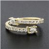 Image 2 : New 14k Gold Emerald Cut & Round Diamond Moi et Toi Bypass Stack Band Ring