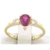 Image 1 : FINE 14k Solid Gold Pear Blood Red Ruby & Round Diamond Ladies Solitaire Ring
