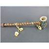 Image 2 : Painted And Beaded Turtle Shell- 10" X 8"- Antler Pipe With Turquoise Accents- Faux Elk Ivory Drops-