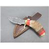 Image 1 : Damascus Knife With Sheath- 3" Blade- 3" Rams Horn Handle