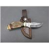 Image 1 : Damascus Knife With Sheath- 3" Blade- 3" Rams Horn Handle