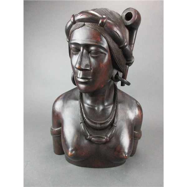 Wooden Woman With Pipe Bust- 15  X 11 