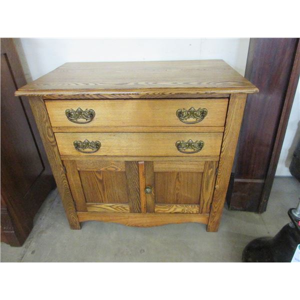 Antique Oak Washstand- Original Hardware- Refinished- 28"H X 30" X 18"D