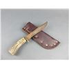 Image 1 : Unmarked Knife With Sheath- 7" Blade- 4" Antler Handle