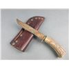Image 2 : Unmarked Knife With Sheath- 7" Blade- 4" Antler Handle
