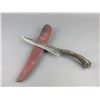 Image 2 : Unmarked Knife With Sheath- 8" Blade- 5" Antler Handle