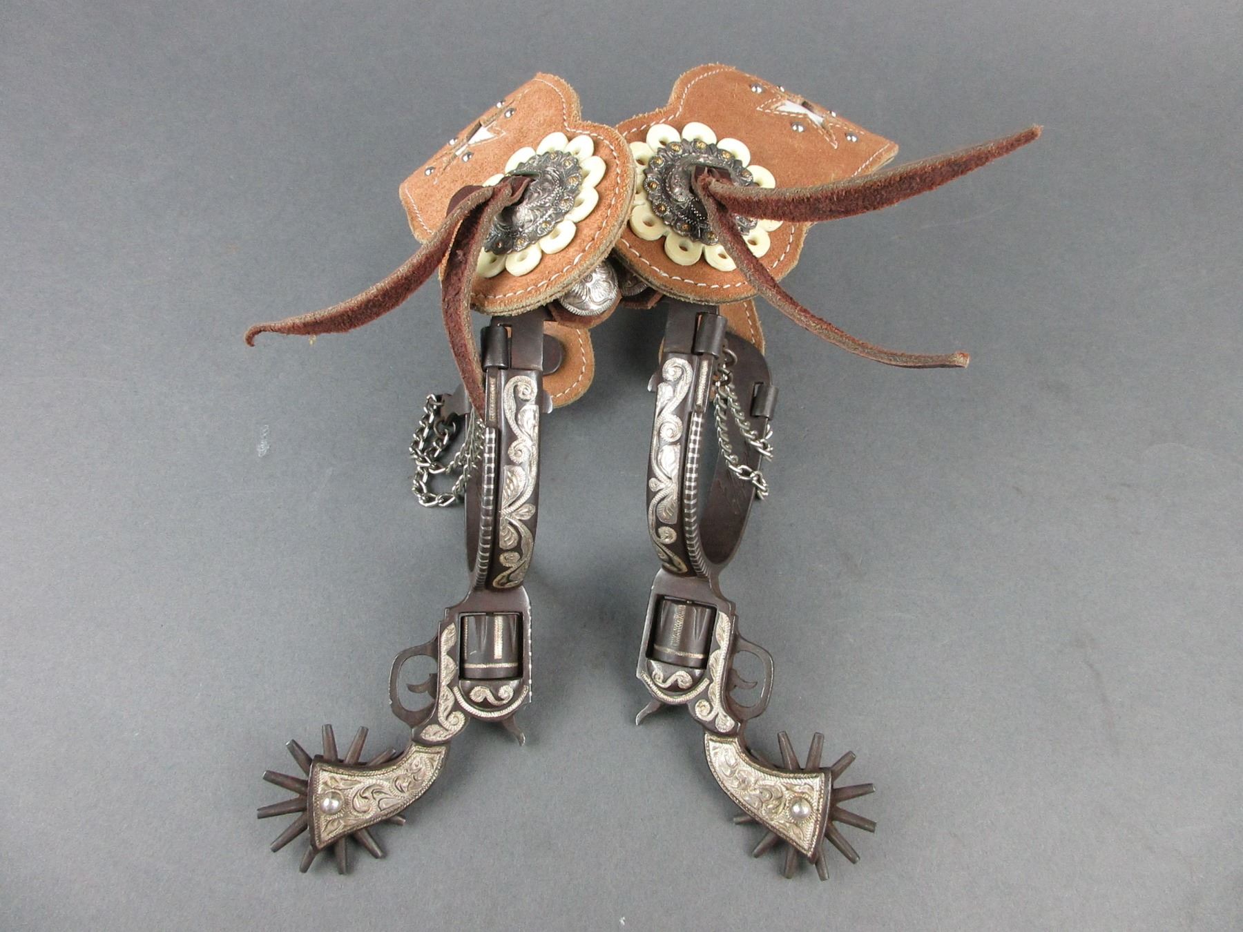 Marked E Garcia In Script Silver Inlaid Spurs- .75