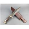 Image 2 : Leather Handled Clip Point Bowie Knife- 11" Blade- 5.75" Handle- Stamped Sheath