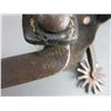 Image 3 : Marked Hand Forged Steel Iron Spurs- .5" Bands- 2.5" Shanks- 13 Point Rowels- Engraved Tooled Straps