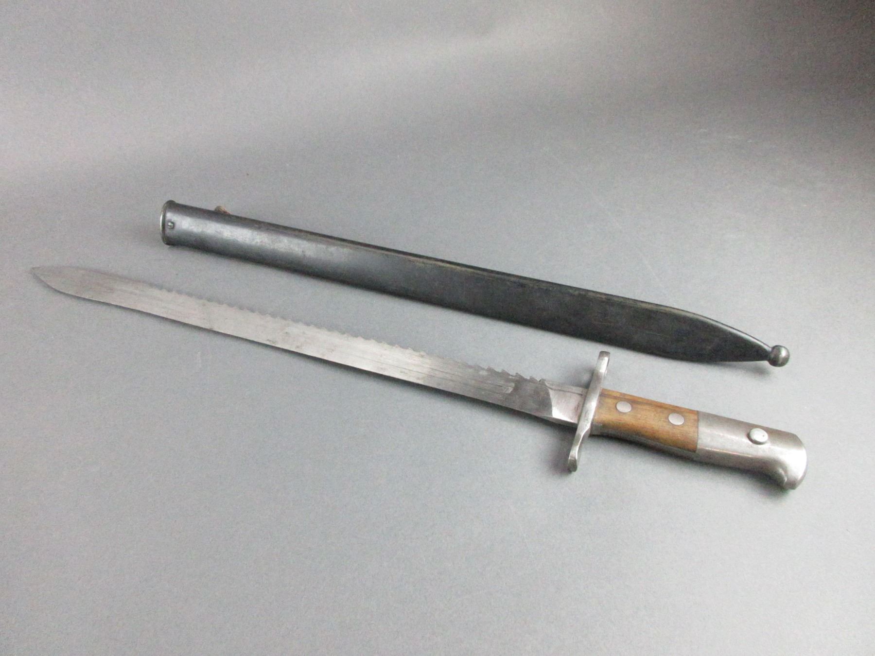 German Sawtooth Marked HS 41056 With Metal Scabbard 19" Blade