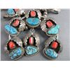 Image 2 : Marked LH Squash Blossom Necklace- Unmarked Sterling- Turquoise- Coral- Engraved- Very Old- The Best