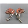 Image 1 : Unmarked Buerman Style Chased Spurs- .6" Bands- 1.5" Drop Shanks With Chap Guards- 10 Rowels- Stamp