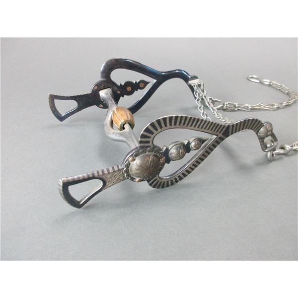 Marked BC Mexico Silver Inlaid Bit- Heart Cheek- Frog Mouth- Slobber ...