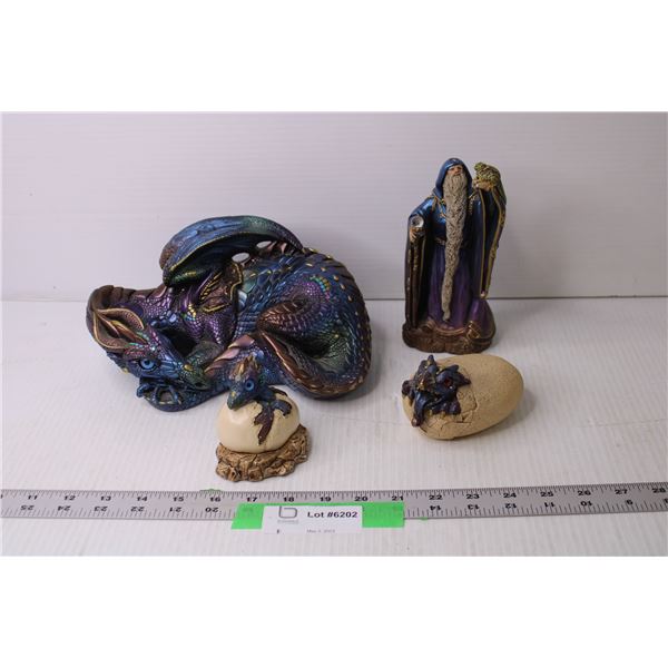 (4) Assorted Figurines - Wizard and Dragons