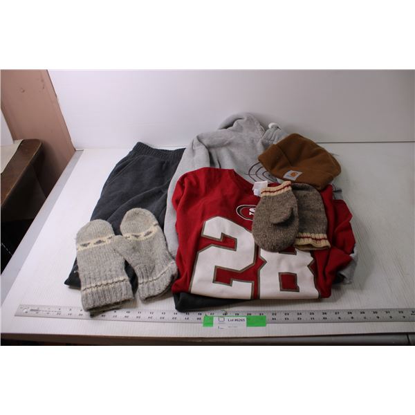 Lot of Assorted Mens Items - Size Small and Large Hoodie, Shirt (Shirt Smells)