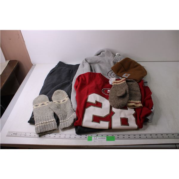 Lot of Assorted Mens Items - Size Small and Large Hoodie, Shirt (Shirt Smells)