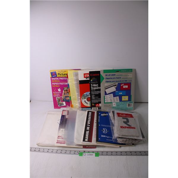 Lot of Assorted Office Supplies - Labels, Loose Leaf, Folders, Photo Paper