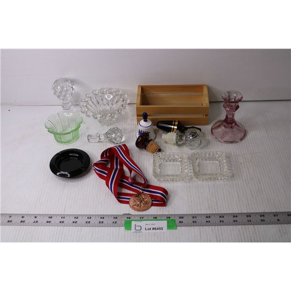 Lot of Assorted Items - Glass, Ashtray, Candle Holders