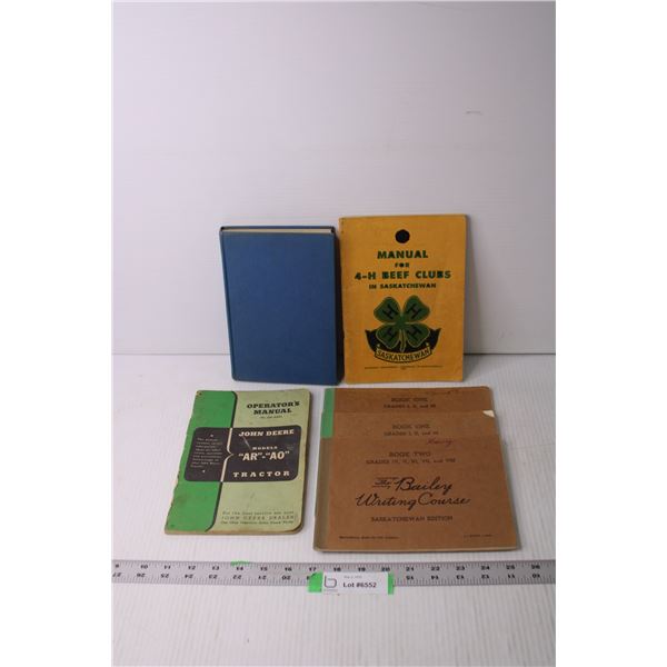 1920 Bailey Writing Books,John Deere Manual,1959 4-H Manual and 1950 Agriculture Book