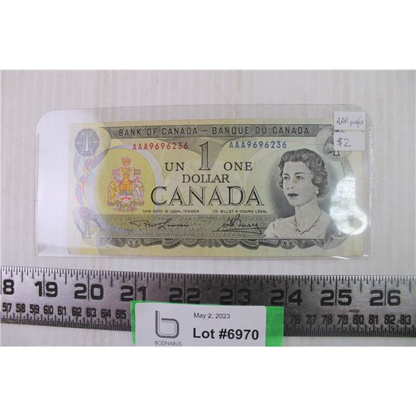 AAA Prefix 1973 Canadian Dollar Bill