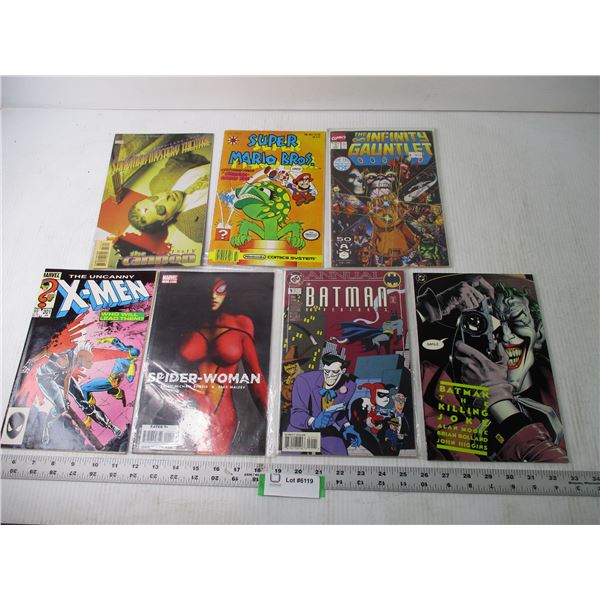 (7) Assorted Comics (X-men, Spider-woman, Batman, Super Mario Bros.)