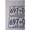 Image 2 : (2) Vintage 1970 Ontario License Plates
