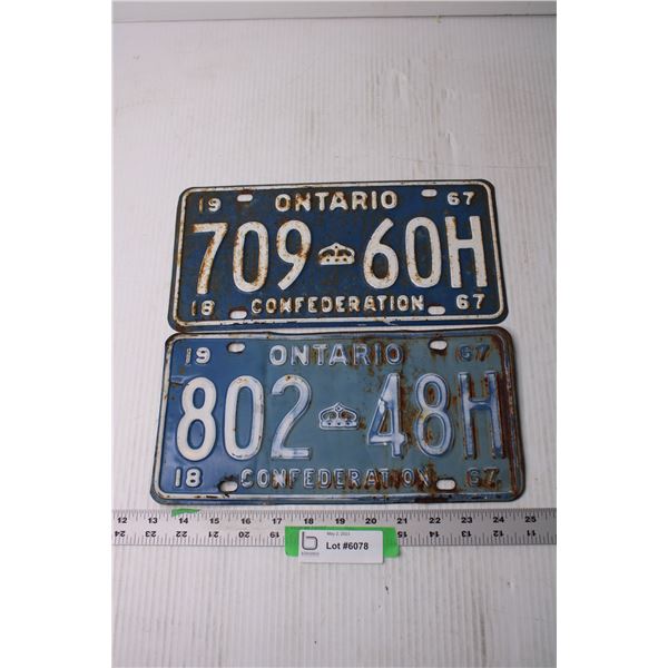 (2) Vintage 1967 Ontario License Plates