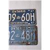 Image 2 : (2) Vintage 1967 Ontario License Plates