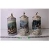 Image 1 : (3x Bid Price) (3) Carved Scenic Beer Steins