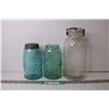 Image 1 : (3) Glass Mason Jars - True Fruit, Ball, Swayzees