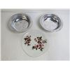 Image 5 : Metal Tray - (3) Painted Glass Platters/Plate - (2) Metal Bowls -