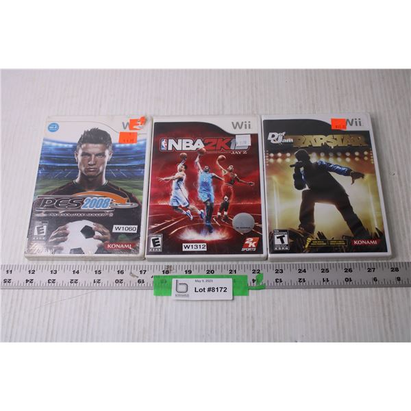 (3) Wii Games - Soccer, NBA and Rapstar (Two are NIB)