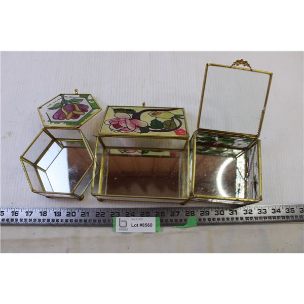 (3) Brass and Glass Jewellery Boxes