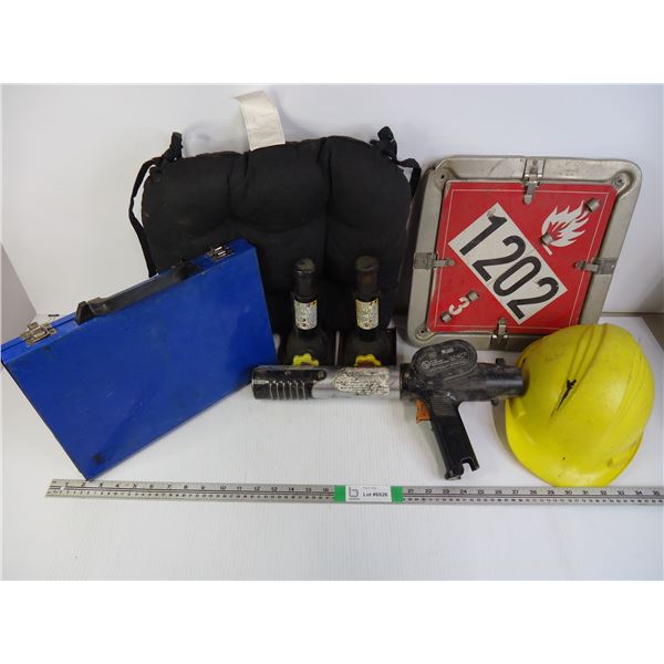 (2) Jack Stands, Caulking Gun, Hardhat, and Misc. Items